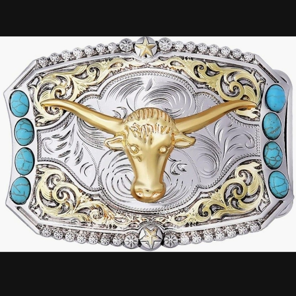 New steer turquoise western Belt Buckle approximately 3.75" inches wide.